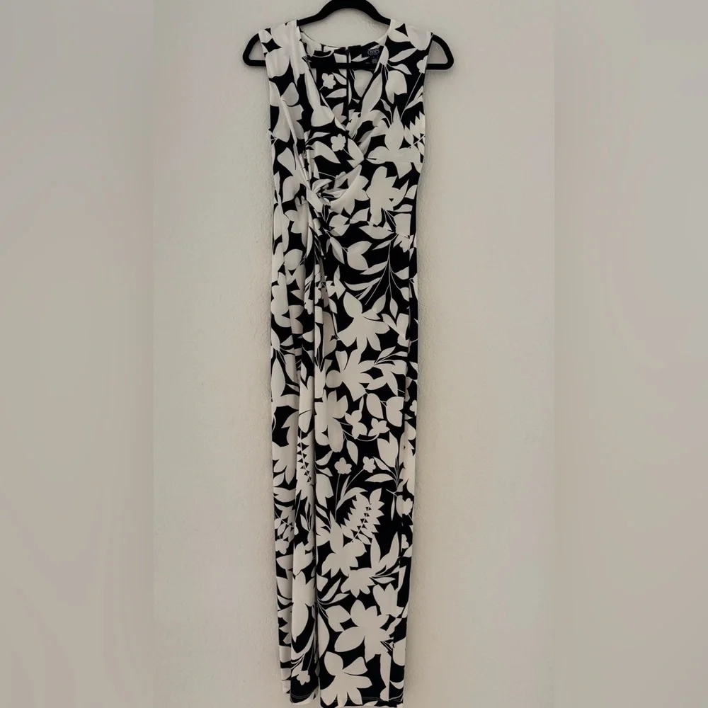 Chaps Black White Floral Dress Size 4 Chic Evening Cocktail - Picture 4 of 9